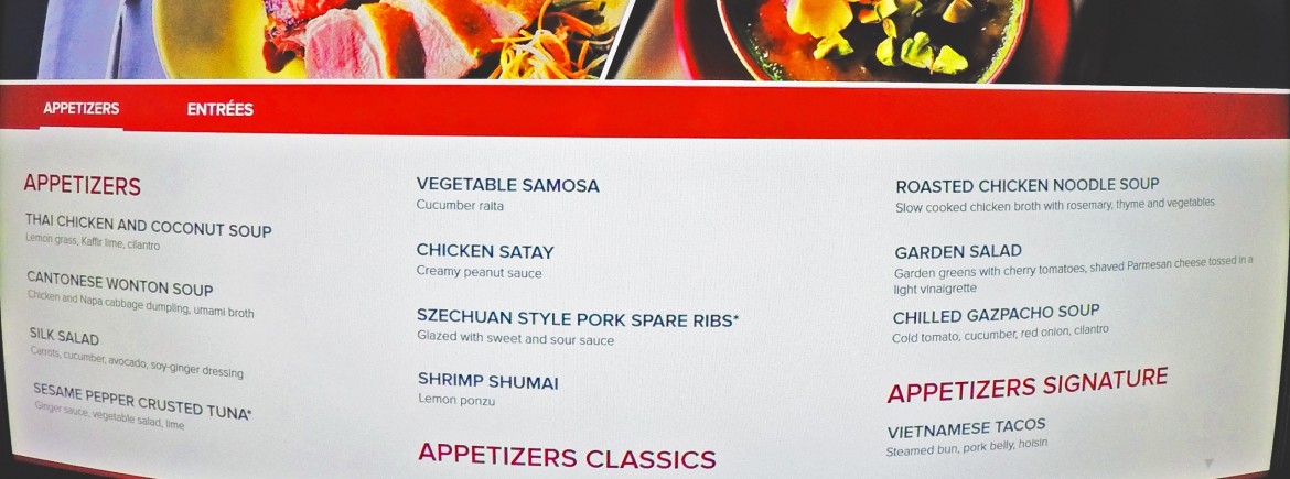 Speisekarten von Royal Caribbean – Silk, The Grande, American Icon Grill und CHIC