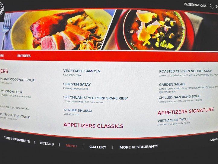 Speisekarten von Royal Caribbean – Silk, The Grande, American Icon Grill und CHIC